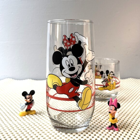 Set 2 Vintage Anchor Hocking Disney Mickey Minnie Mouse Pluto Glass Tumbler - Picture 2 of 6